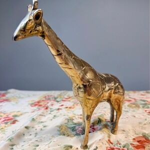 Vintage Brass Giraffe Figurine Mid Century Safari Animal Decor 8.5"